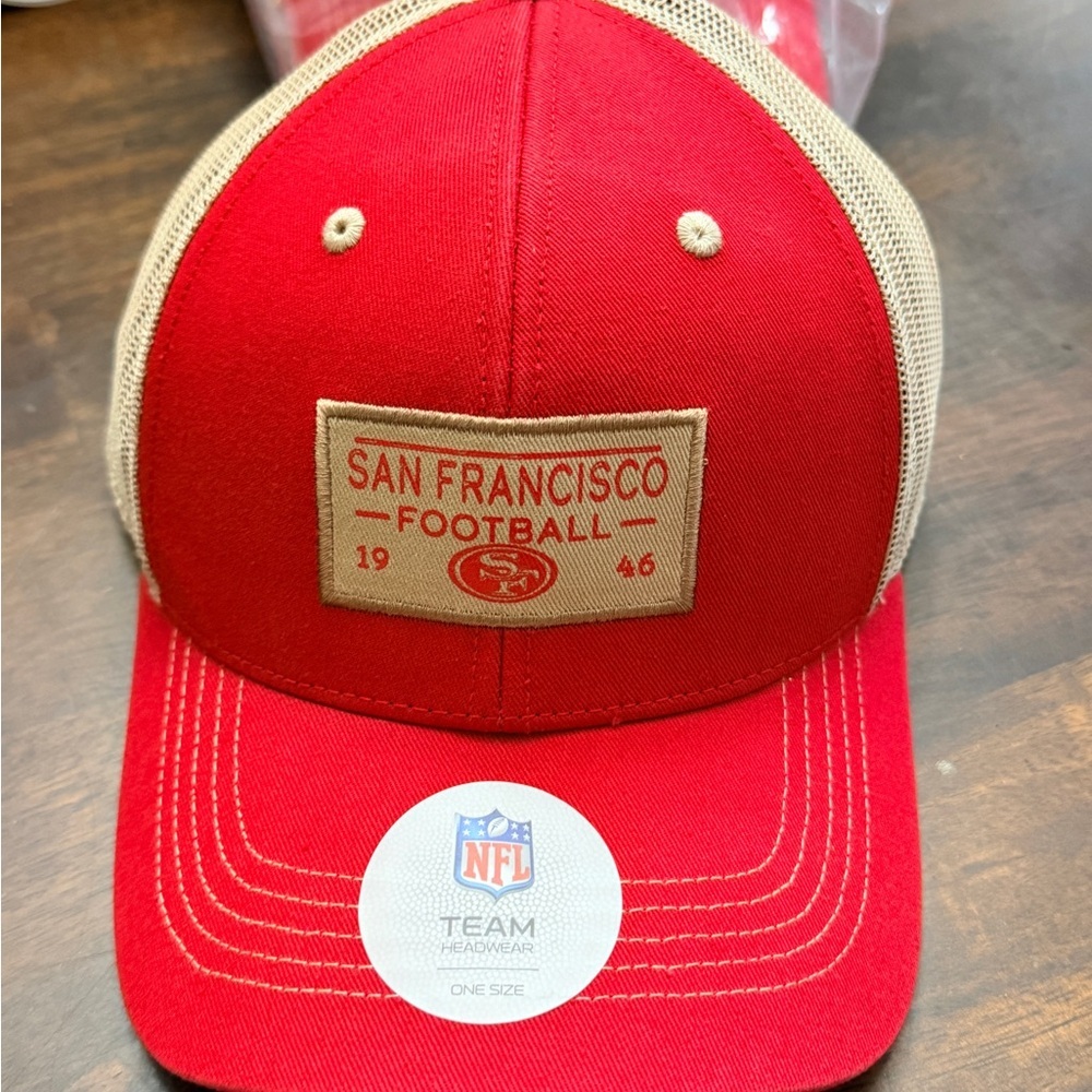 NFL San Francisco 49ers Trucker Hat‎ Mens OSFA Red Tan Mesh Patch NWT